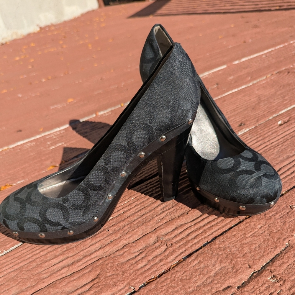 Coach Legant Black Patterned Platform Women's Hee… - image 2